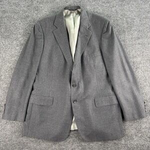 Vintage Chaps Ralph Lauren Suit Jacket 44S Gray Wool Striped Signature Union USA